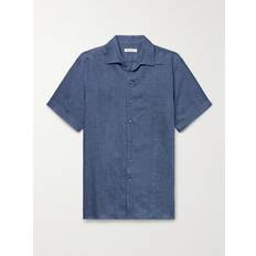 Loro Piana Clothing Loro Piana André Camp-Collar Linen Shirt Men Blue