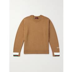 Gucci Gensere Gucci Logo-Intarsia Striped Cotton Sweater Men Brown