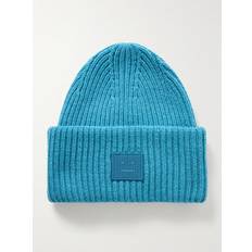 Acne Studios Unisex Headgear Acne Studios Logo-Appliquéd Ribbed Wool Beanie Men Blue