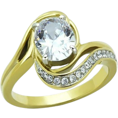 Precious Stone Women Two Tone IP Ring - Gold/Transparent