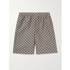 Gucci Shorts Gucci Straight-Leg Monogrammed Linen-Blend Jacquard Shorts Men Brown IT