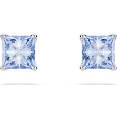 Swarovski Earrings Swarovski Matrix Stud Earrings Square Cut Rhodium Plated - Silver Blue