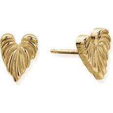 Gold Leaf Heart Stud Earrings Gold