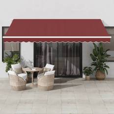 350.0 cm Patio Awnings Manual Retractable Awning With Led Burgundy 450x350 cm