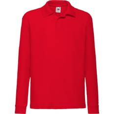 Girls - Red Polo Shirts Fruit of the Loom Long Sleeve 65 35 Pique Polo Shirts - Red