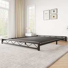 Garvee Twin Size Bed Frame Metal Low Platform With Wavy Pattern - Black (Queen)