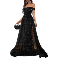 Shein Off Shoulder Mesh Panel Sequin Prom Dress