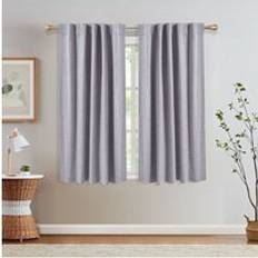 117 cm W x 137 cm H 2 Pcs Faux Linen Back Tab & Pole Pocket Top Blackout Curtains, Grey