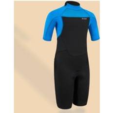 Olaian Boy's Surfing 1.5mm Neoprene Shorty Wetsuit 500 Blue Black Smoked Black/mediterranean Blue