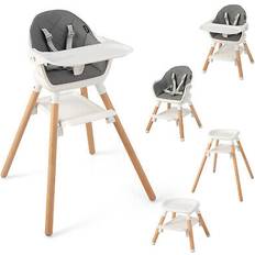 Baby Chairs Baby Joy 6-in-1 convertible wooden highchair infant feeding chair w/ removable tray White 24.5" x 23" x 35.5" (L x W x H)