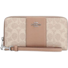 Coach Long Zip Around Wallet In Signature Canvas With Stripe - Silver/Sand/Taupe