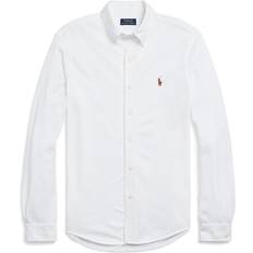 Clothing Geometric Oxford Mesh Long Sleeve Shirt - White