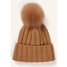 Kaschmir Mützen Woolrich Damen Beanie aus reiner Schurwolle mit Kaschmirbommel Beige