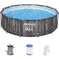 Bestway Steel Pro MAX Frame Pool 366 x 100 cm Complete Set with Filter Pump Round Wood Effect