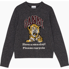 Ganni Graphic Wool Mix Tiger Crewneck Pullover - Grey