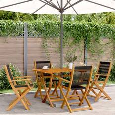 Muebles de Jardín y Exterior vidaXL 5 Piece Garden Black Polypropylene and Solid Wood Patio Dining Set, 1 Table incl. 4 Chairs