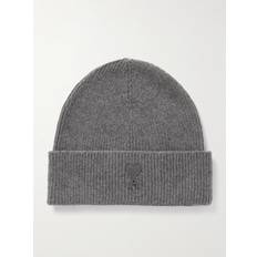 Ami Paris Headgear Ami Paris Logo-Appliquéd Ribbed Wool Beanie - Men - Gray