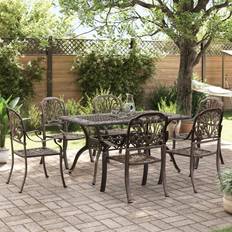 Garden & Outdoor Furniture vidaXL 7 Piece Garden Bronze Cast Aluminium - Brown Patio Dining Set, 1 Table incl. 6 Chairs