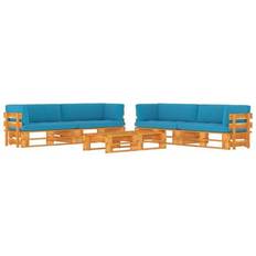 Azul Conjuntos de Sala de Exterior Muebles Palets 6 Pzas y Cojines Madera Pino Impregnada Miel Conjunto de Sala de Exterior