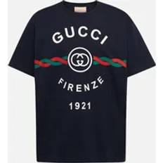 Gucci Men T-shirts Gucci Firenze 1921 Logo Oversized Fit Navy Blue T-Shirt - Men's