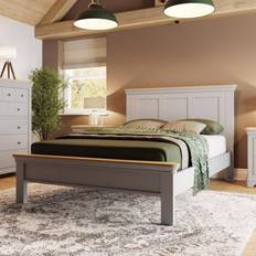 Fwstyle Solid Oak Bed Frame Double 4Ft6 Low Grey Painted Finish - One Size