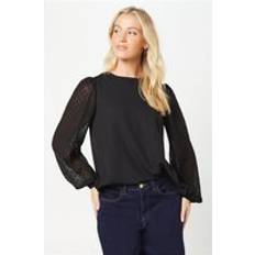 Clothing Dorothy Perkins Dobby Contrast Sleeve Blouse - Black