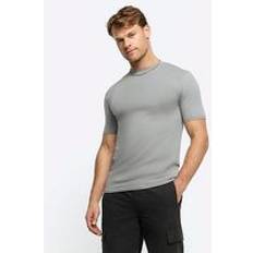 River Island Short Sleeve Muscle Fit T-shirt - Grey Men