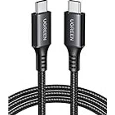 Ugreen USB C-laddningskabel 60W Svart Nylon USB C till USB C-kabel PD 3.0 PPS Kompatibel med iPhone 15 Pro Max Galaxy S23 S22 S21 A54 A34 A14 iPad Pro 12.9 iPad Air 5/Mini 6, Pixel 7 Pro etc. (2M)