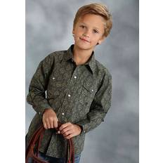 Green Shirts Roper Boys Cold Mountain Print Long Sleeve Snap Shirt - Green