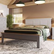 Fwstyle Solid Oak Bed Frame Uk King Size 5 Ft Low Grey Painted Finish