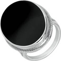 L Rings Sterling Silver Whitby Jet Oval Stone Statement Ring Option1 Value Silver