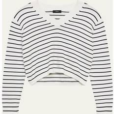 Theory Jumpers Theory Cotton Stripe Cropped V-Neck Sweater - White/Black