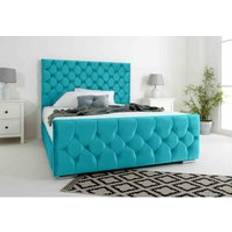 Double Beds - Turquoise Bed Frames Maya Teal Plush Velvet Matching Buttons Double Bed Frame