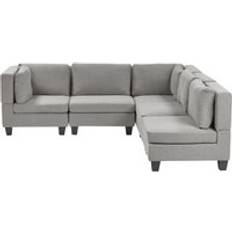 Corner Sofas Beliani Modern Modular 5 Seater Left Corner Upholstered Fabric Black Legs Cushioned Backrest Light Grey Sofa