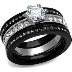 Precious Stone Women Two-Tone IP Black Stainless Steel Ring with AAA Grade CZ in Clear