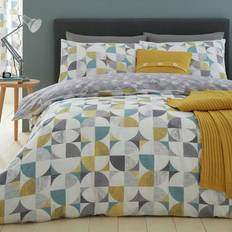 Linen Bed Linen Catherine Lansfield Retro Circles Geometric Reversible Set - Double Duvet Cover White, Multicolour