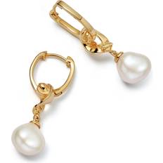 Gold Floe Pearl Drop Huggie Earrings