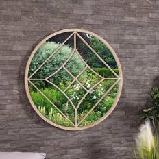 Beige Wall Mirrors Lisbon Round Sand Effect Weather Resistant - Cream Wall Mirror