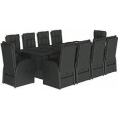 11 Piece Garden with Cushions Black Poly Rattan Patio Dining Set