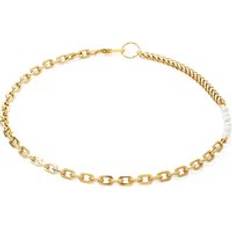 Coeur de Lion Halsband Coeur de Lion Freshwater Pearl Link Chain Necklace, Gold/White