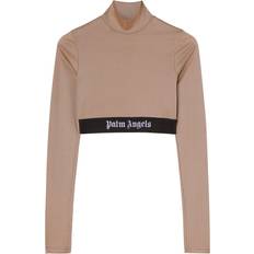 Palm Angels Dame T-shirts Palm Angels Bomuld Logo Band Crop Top - Beige