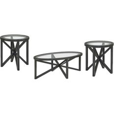 Ebern Designs Round w/ Glass Table Top Brown Wood/Glass Coffee Table