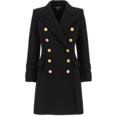 Coats Balmain Double-Breasted Coat With Logo Buttons Trench E Impermeabili Nero Donna - Black