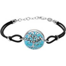 Turquoise Bracelets Sterling Silver Turquoise Cord Round Leaves Tree Of Life Bracelet