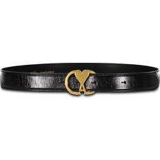 Ami Paris Belts Ami Paris Black Leather de Coeur Belt - Black/Vibrated Brass
