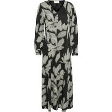 Cream Dresses Cream Long Sleeve V-Neck Maxi Dress Printed - Multi