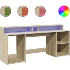Møbler vidaXL Med LED-lys 200 x 55 x 91 cm Konstrueret Træ Sonoma-eg Skrivebord
