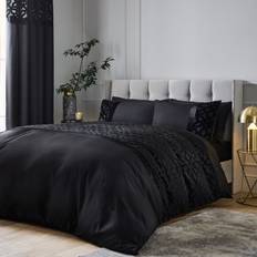 Linen Duvet Covers Catherine Lansfield Lattice Cut Velvet Set - (Kingsize + 2 Standard Pillowcases) Duvet Cover Black