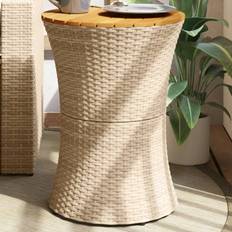 VidaXL Outdoor Side Tables vidaXL Garden Drum Shape Beige Poly Rattan and Solid Wood Outdoor Side Table
