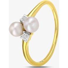 Gold Rings T.H.Baker 9Ct Yellow Gold Two Pearl Cross Over Ring PR12591YPRL